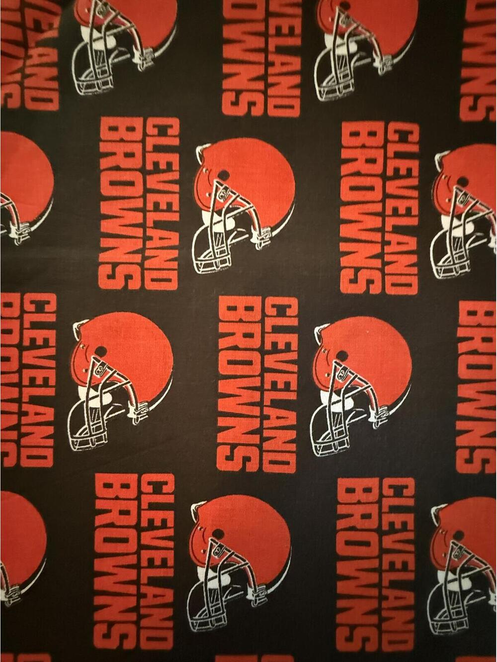 NFL Cleveland BROWNS Print Logo on Black 60" Cotton Fabric by 1/2 Yard